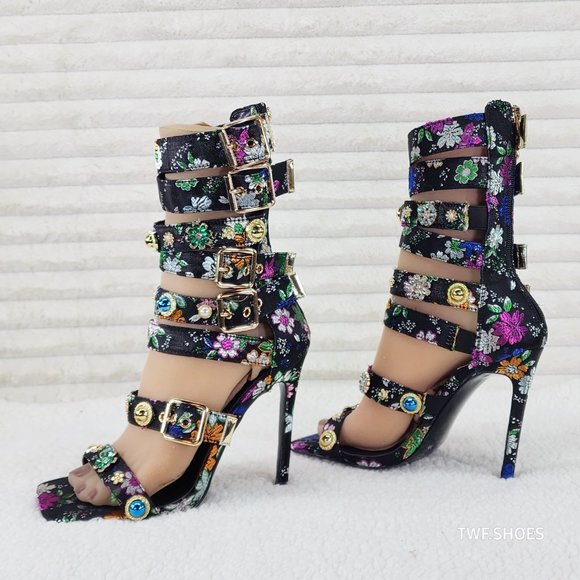 Floral Multi-Color Strappy Heels - Picture 8 of 14